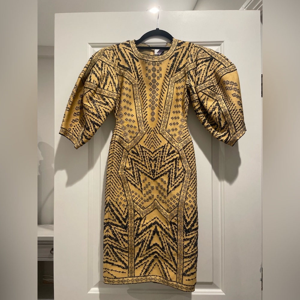 Herve Leger Gold and Black Geometric Dress